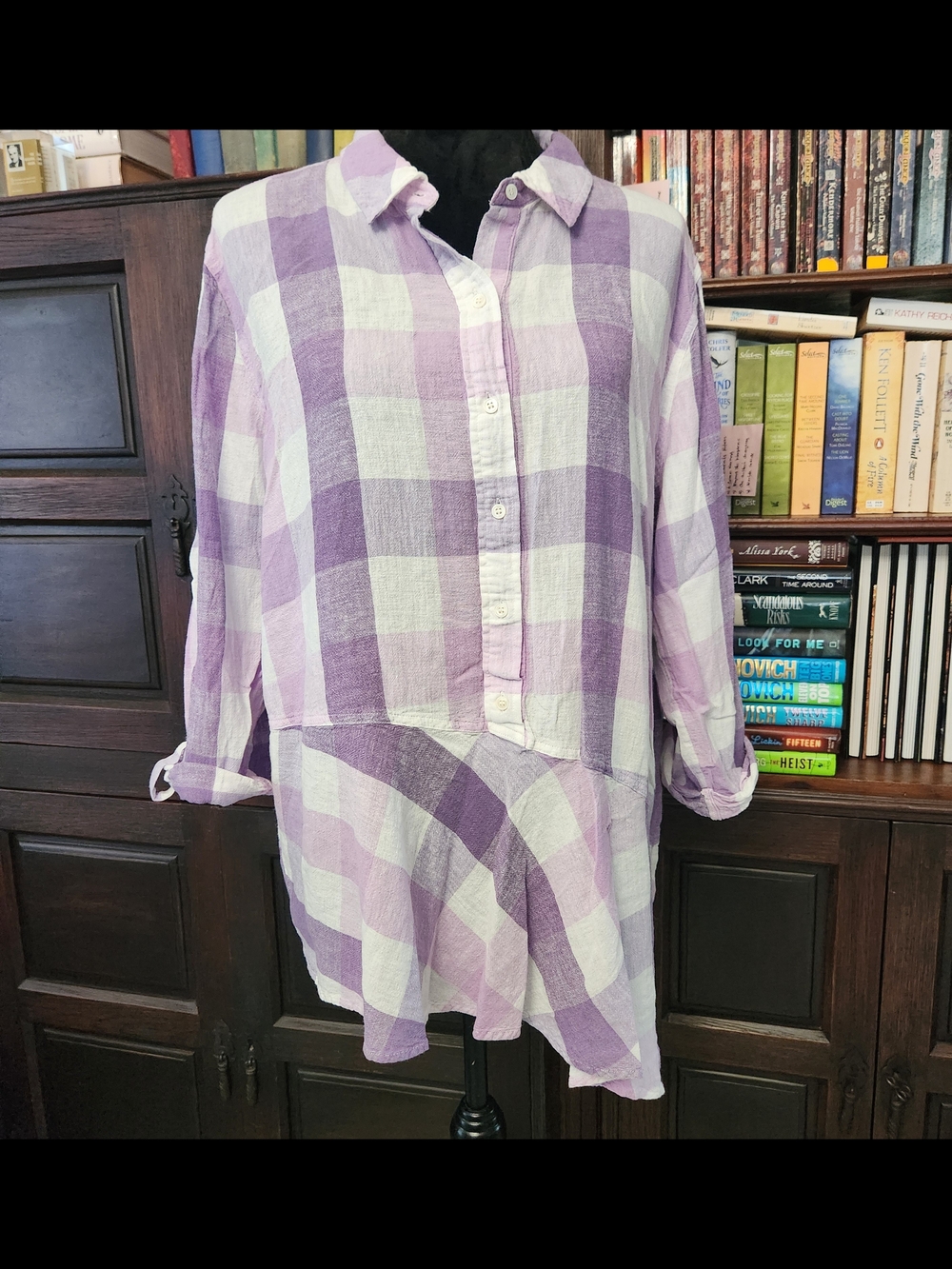 Westbound Lavender and White Plaid Button-Down Tunic